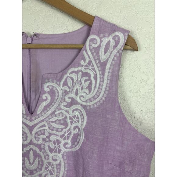 Talbots Womens Linen Dress Sz 10 Purple Embroidered Easter Spring Wedding Shower - Picture 2 of 8